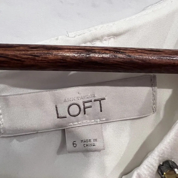 LOFT Size 6 Ivory Jewel Collar Embellishment Neck Flutter Sleeve Party Dress - Picture 10 of 13